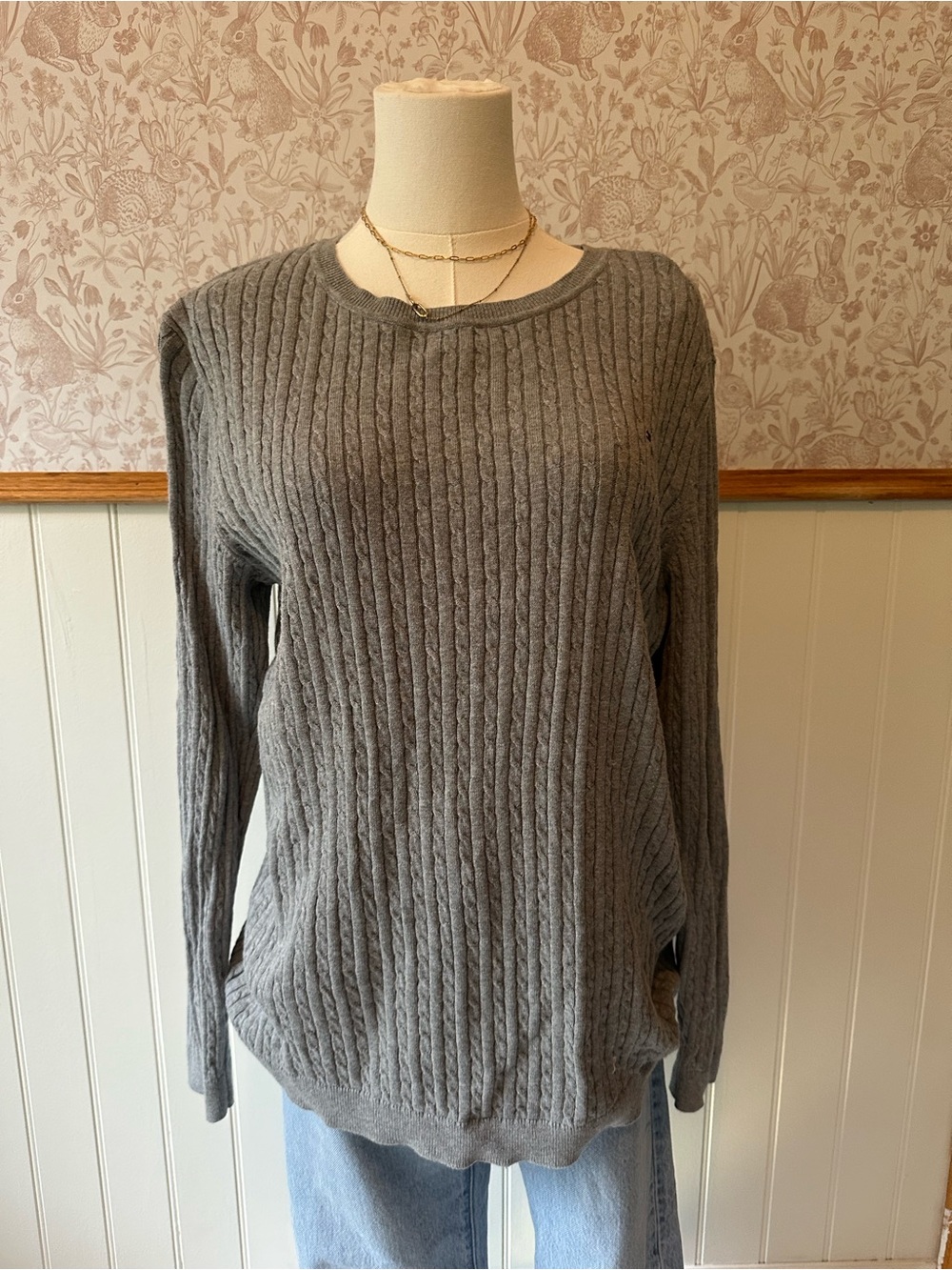 Tommy Hilfiger Gray Ribbed Crewneck Sweater - Picture 2 of 7